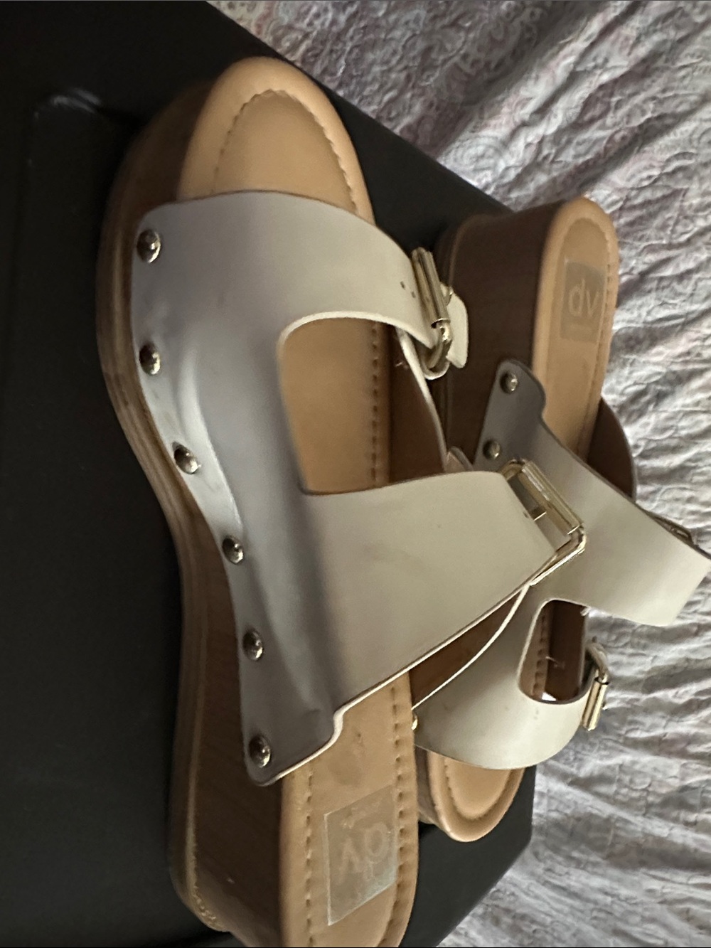 DV by Dolce Vita White Buckle Studded Platform Clogs